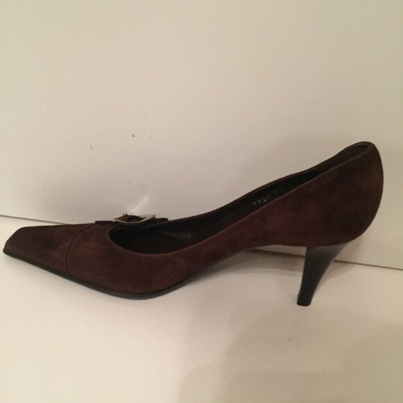 SERGIO ROSSI HEELS PUMPS BROWN SUEDE LEATHER SHOES ITALY POINTED TOE - Picture 4 of 8